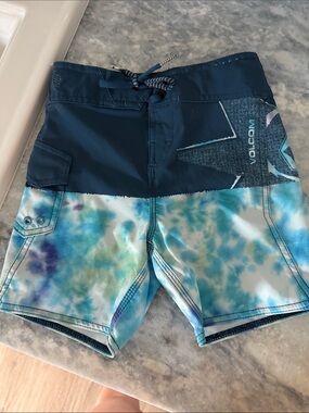 Volcom Navy and Aqua Tie-Dye Boys Boardshorts
